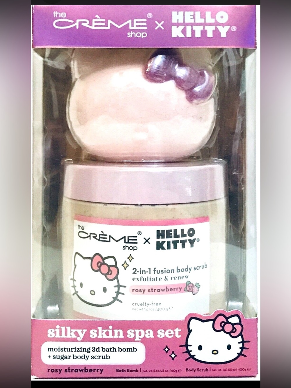 The Creme Shop Hello Kitty Silky Skin Spa Set - Bath Bomb & Body Scrubs for Radi